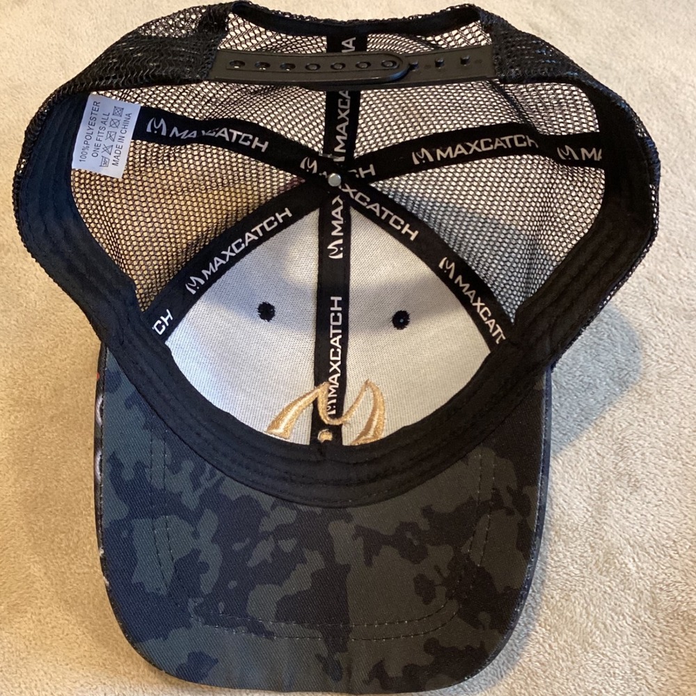 Max Catch Fishing Men's Trucker Snapback Hat Black Mesh Back, One Size - Picture 3 of 5